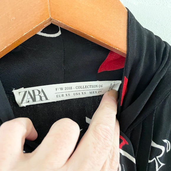 Zara Maxi dress goth Flowy Tie front Hearts Whimsical Novelty print XS Oversized - Picture 13 of 16